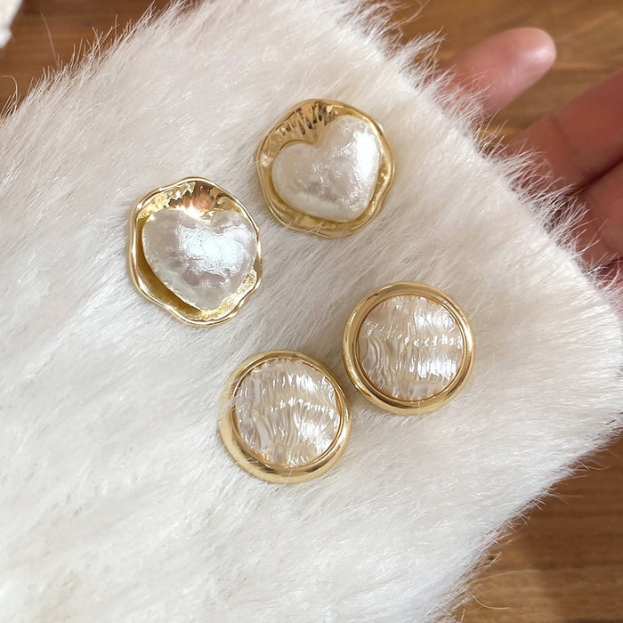16K Gold Plated Silver Post Heart Faux Pearl Stud Earrings For Women Elegant OL Style