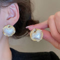 16K Gold Plated Silver Post Heart Faux Pearl Stud Earrings For Women Elegant OL Style view 4