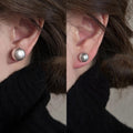 French Retro Faux Pearl Stud Earrings For Women Round Geometric Light Luxury Daily Jewelry view 3