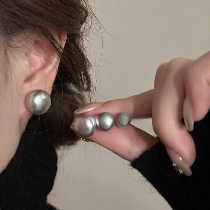 French Retro Faux Pearl Stud Earrings For Women Round Geometric Light Luxury Daily Jewelry