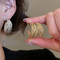 Vintage Western Geometric Round Metal Stud Earrings With Wrinkled Cross Texture For Women view 2