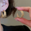 Vintage Western Geometric Round Metal Stud Earrings With Wrinkled Cross Texture For Women view 4