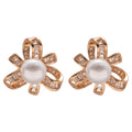 Light Luxury French Vintage Floral Zircon Faux Pearl Stud Earrings for Women view 5