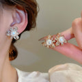 Light Luxury French Vintage Floral Zircon Faux Pearl Stud Earrings for Women view 1