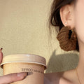 Light Luxury Fabric Yarn Round Hoop Earrings With Silver Pins, Vintage Geometric Statement Style view 3
