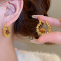 Maillard Style Resin Round Geometric Earrings, Retro Light Luxury Elegant Ear Cuffs view 1
