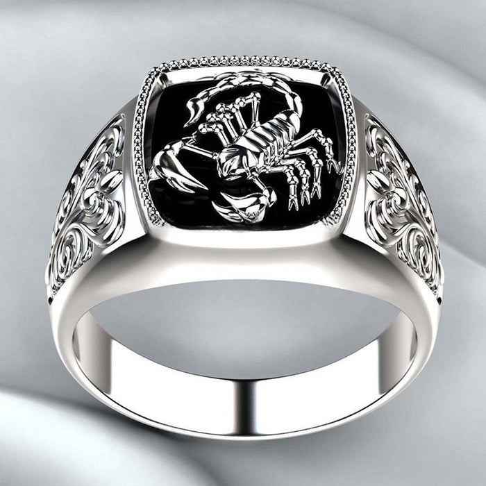 Unisex Scorpion Enamel Copper Electroplated Ring With Glossy Textured Totem Jewelry