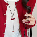 Light Luxury Flocked Cherry Faux Pearl Sweater Necklace Casual Winter Choker view 1
