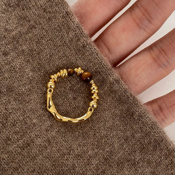 18K Gold Plated Tiger Eye Elastic Ring For Women