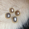 Light Luxury French Vintage Oval Faux Pearl Zircon Stud Earrings With Gold Plating And Silver Pins view 3
