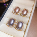 Light Luxury French Vintage Oval Faux Pearl Zircon Stud Earrings With Gold Plating And Silver Pins view 1