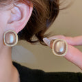 Light Luxury French Vintage Oval Faux Pearl Zircon Stud Earrings With Gold Plating And Silver Pins view 4