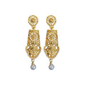 Light Luxury Geometric Hollow Faux Pearl Stud Earrings, Retro Chinese Style Round Ear Jewelry view 5