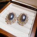 Vintage Oval Faux Pearl Stud Earrings With Rhinestone Silver Needle Elegant Light Luxury Jewelry view 3