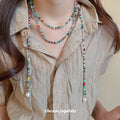 Bohemian Ethnic Faux Pearl Crystal Beaded Round Geometric Sweater Necklace For Women view 1