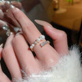 Gold Plated Zircon Pearl Vintage Open Ring For Women view 1
