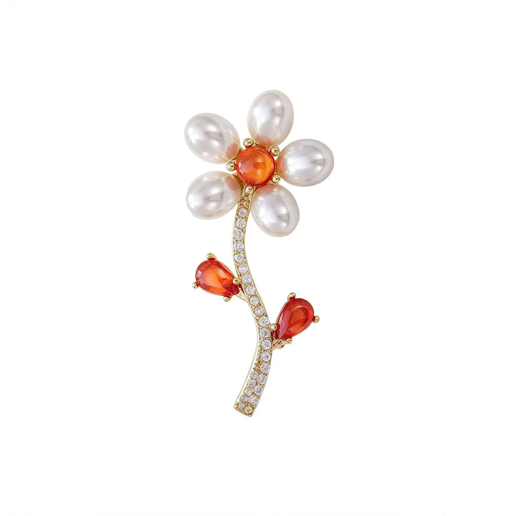 Elegant Floral Four Leaf Clover Brooch With Mother Of Pearl Rhinestone Alloy Lapel Pin Corsage Gift