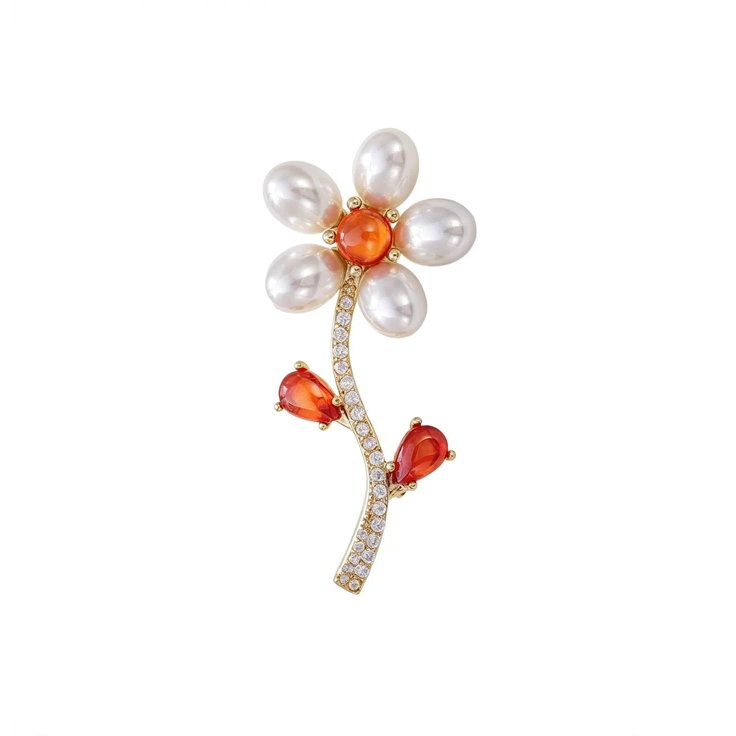 Elegant Floral Four Leaf Clover Brooch With Mother Of Pearl Rhinestone Alloy Lapel Pin Corsage Gift