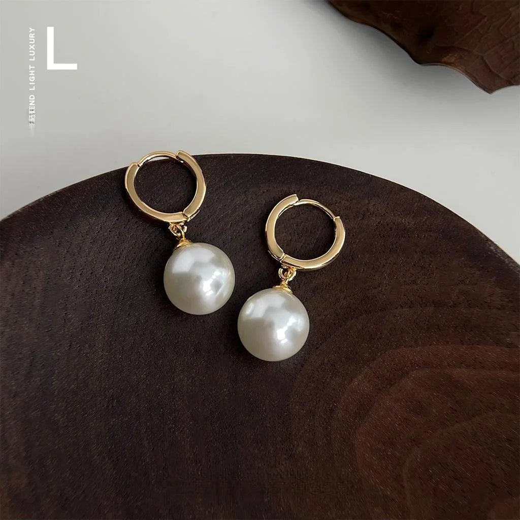 Luxury Geometric Round Glass Pearl Copper Drop Earrings For Women Office Fashion Jewelry