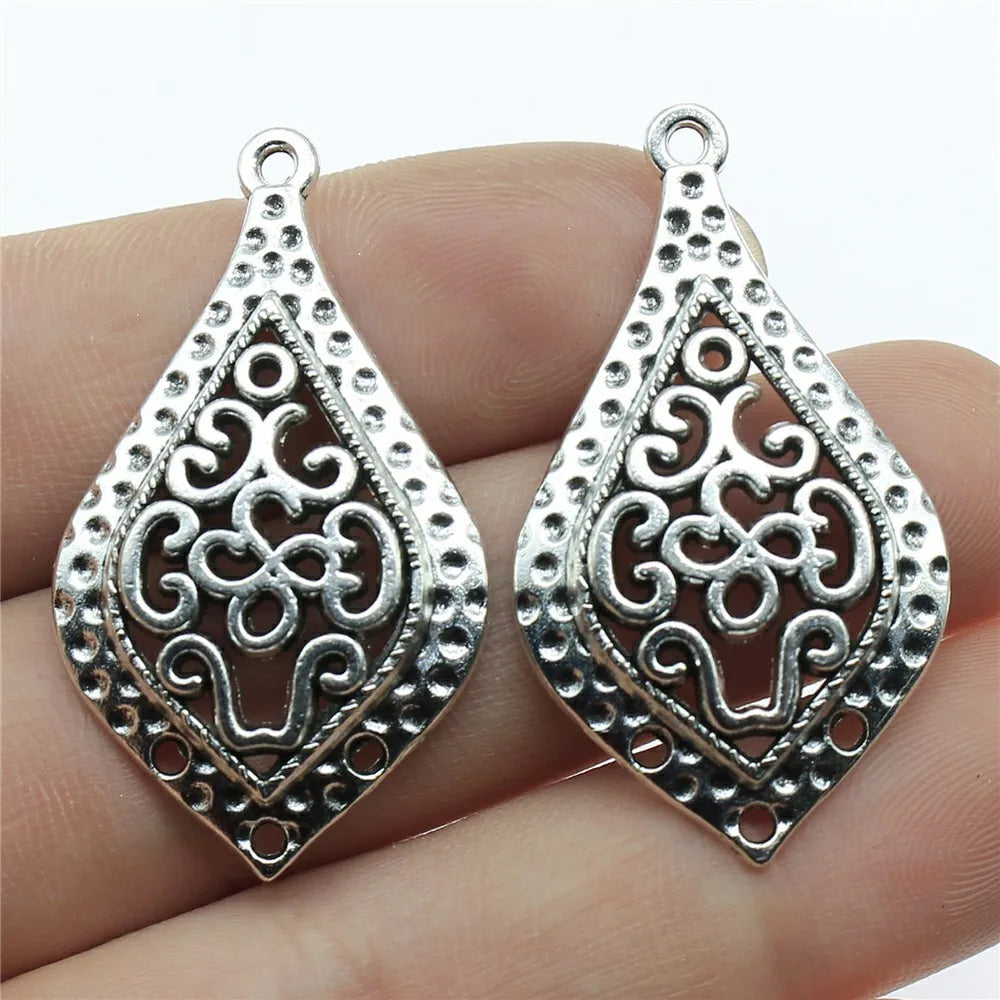 40x23mm 3g Multicolor Zinc Alloy Hollow Carved Teardrop Earring Charms for DIY Earrings Jewelry Making