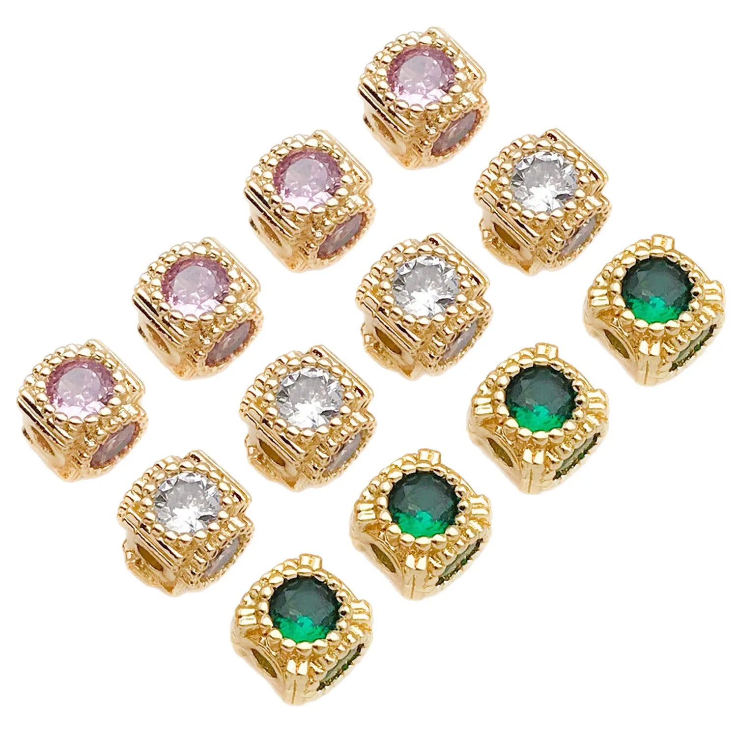 Copper Alloy 18K Gold Plated Zircon Barrel Spacer Bead for Bracelet and Jewelry Making