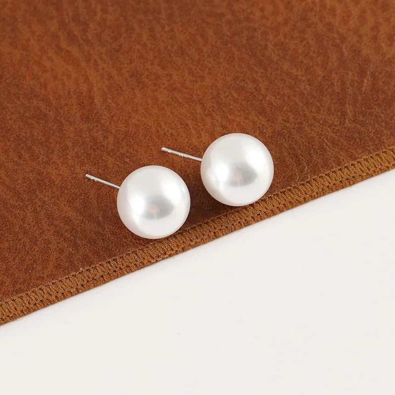 Elegant 14mm White Pearl Ball Stud & Clip On No Piercing Large Round Luxury Women's Fashion Earrings