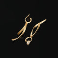 Elegant Matte Gold Alloy Cross Line Curved Bar Tassel Drop Stud & Clip On No Piercing Earrings
