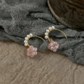 French Vintage 14K Gold Plated Glass Cat Eye Round Fruit Drop Earrings for Women