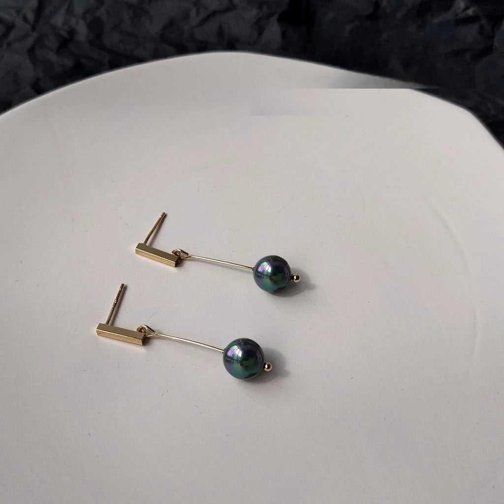 Handmade Round Shell Pearl Drop Earrings For Women Simple Luxury Geometric Jewelry