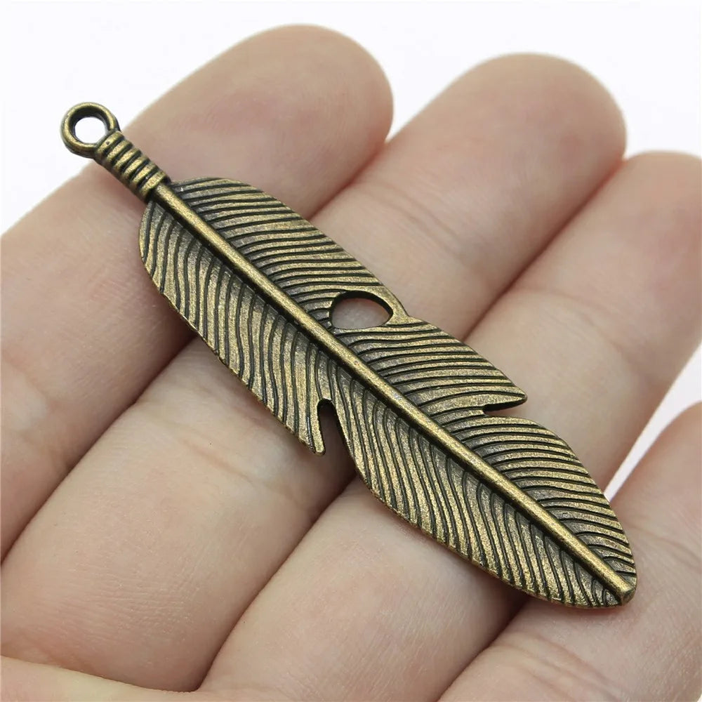 62x15mm 5.5g Multicolor Zinc Alloy Feather Charm Pendant for Necklace Earring DIY Jewelry Making