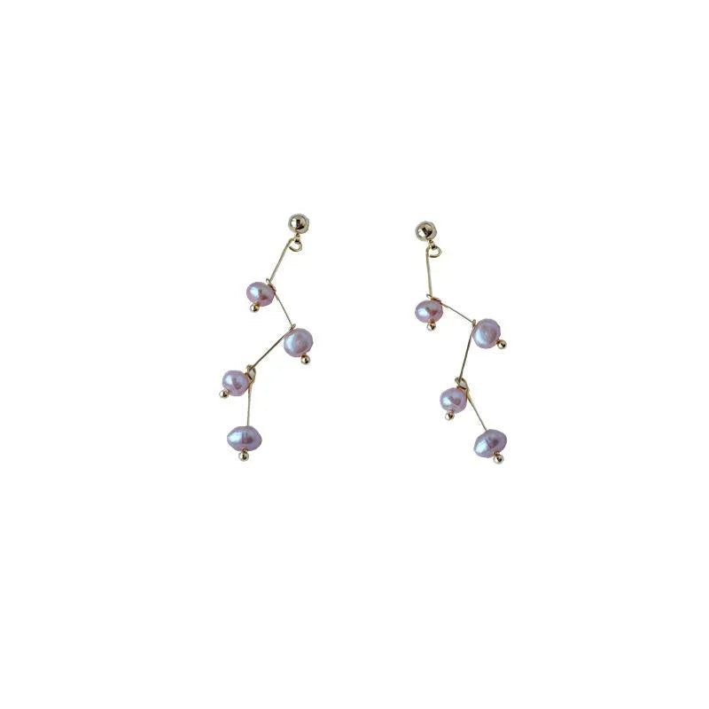 Handmade Freshwater Pearl 14K Plated Zigzag Constellation Stud Earrings Style