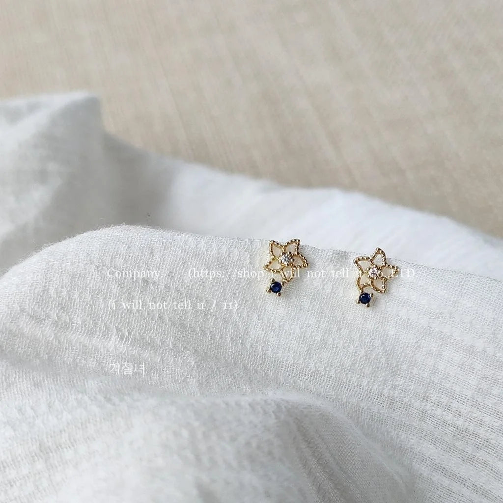 Mini 14K Gold Plated Copper Flower Stud Earrings Simple Hollow Sweet Style
