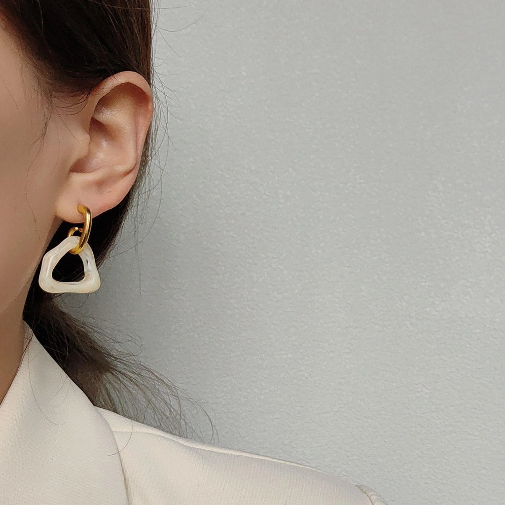 Caramel Matte 14K Gold Plated Hollow Triangle Acrylic Stud Earrings For Women