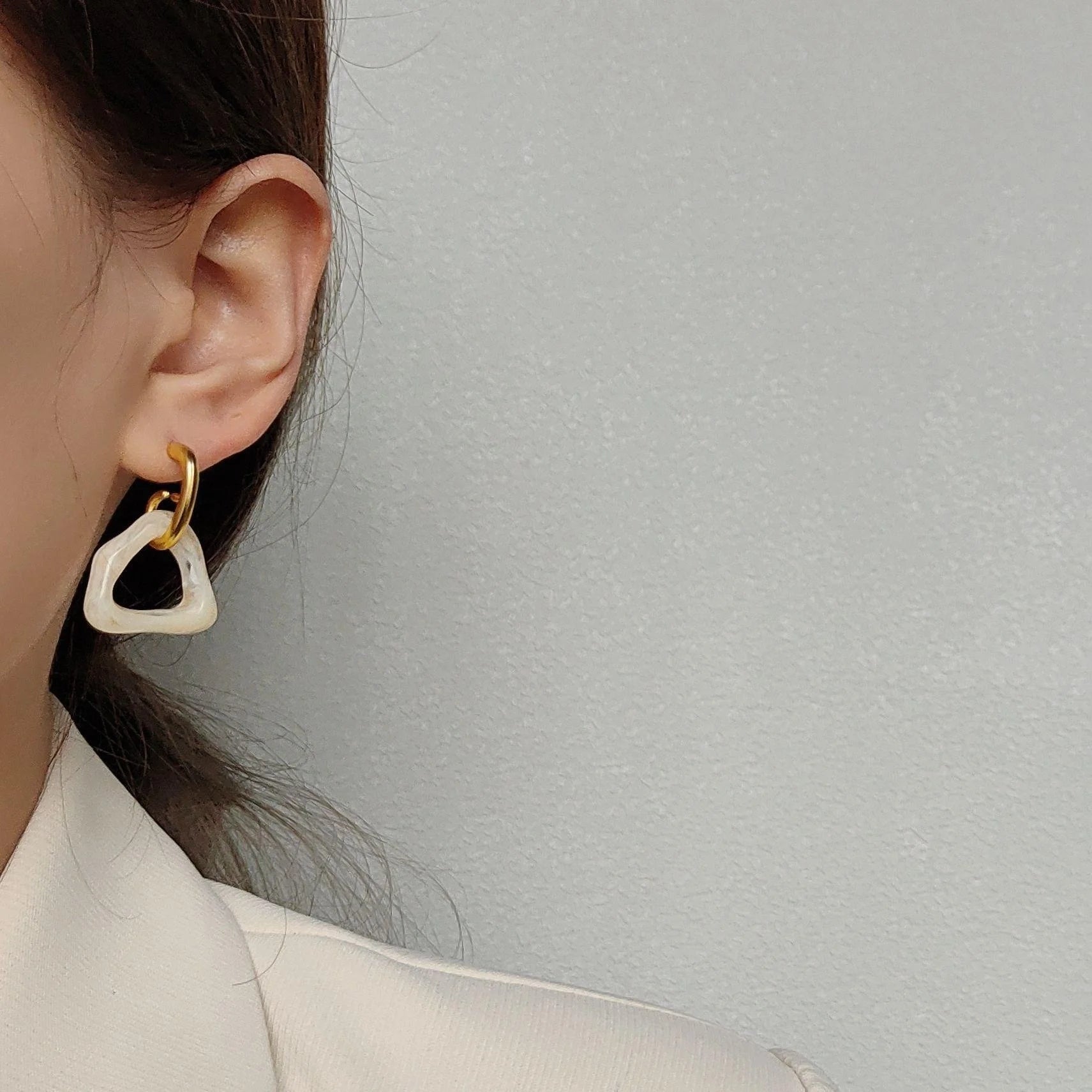 Caramel Matte 14K Gold Plated Hollow Triangle Acrylic Stud Earrings For Women