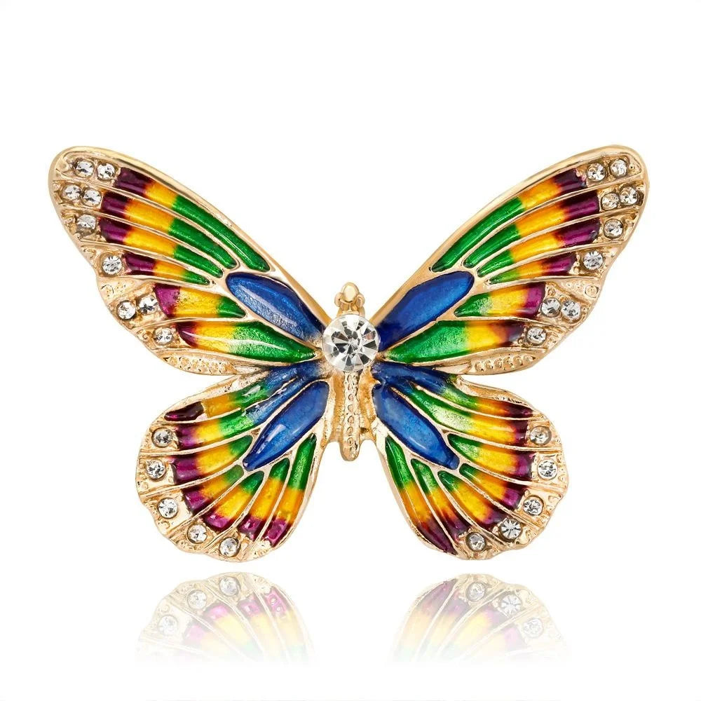 Elegant 3D Enamel Butterfly Brooch Alloy Rhinestone Lapel Pin Corsage For Women's Suit Accessory Gift