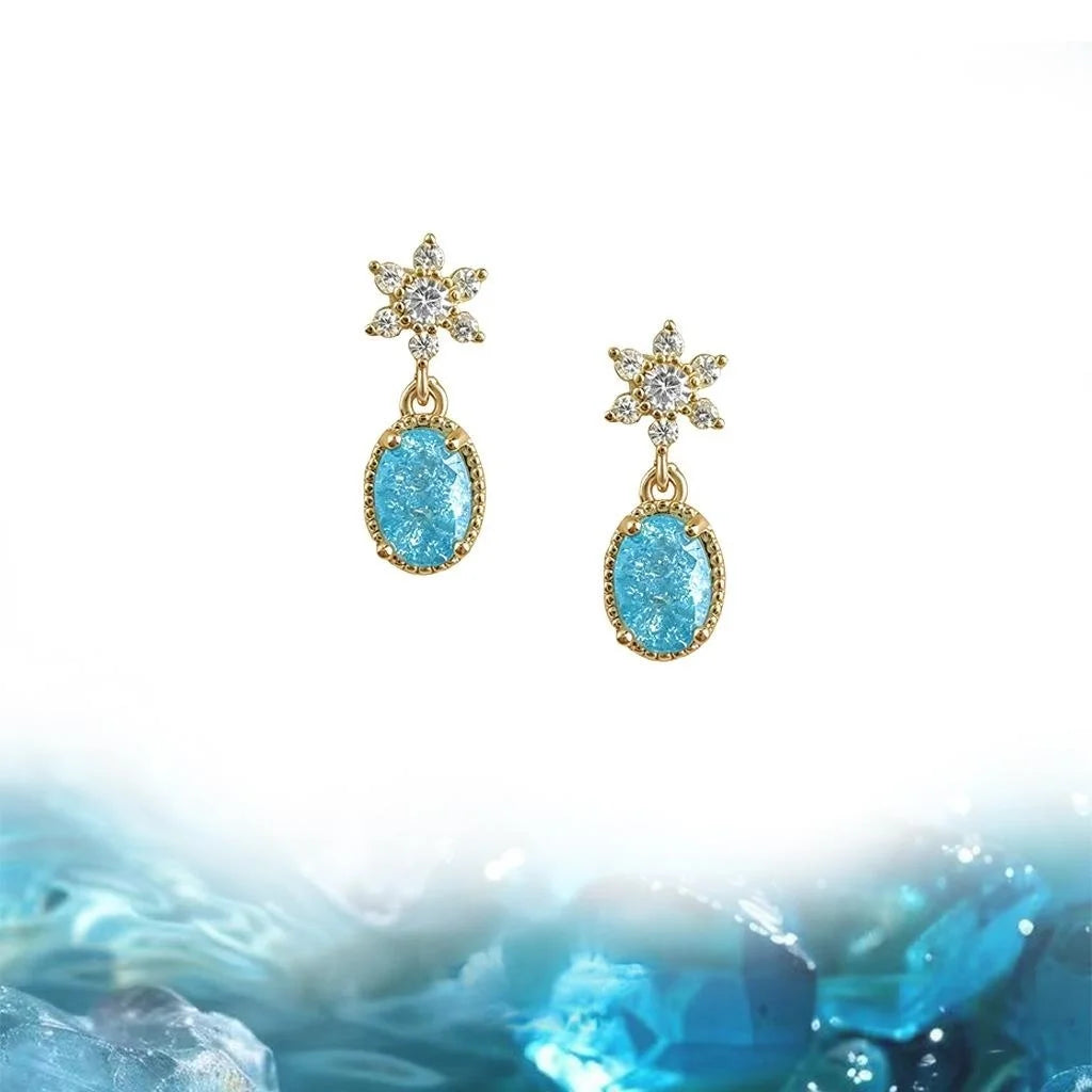 Light Luxury Aquamarine Zircon Star Oval Geometric Eco-Friendly Copper Drop Earrings