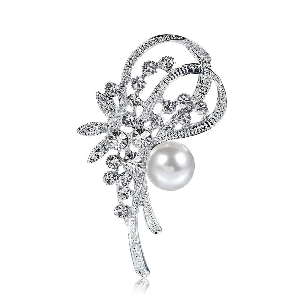 Elegant Rhinestone And Faux Pearl Daffodil Flower Brooch, Alloy Lapel Pin Corsage For Women's Suit Gift