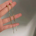 14K Gold Plated Copper Geometric Chain Tassel Drop Earrings For Women Korean Versatile Style