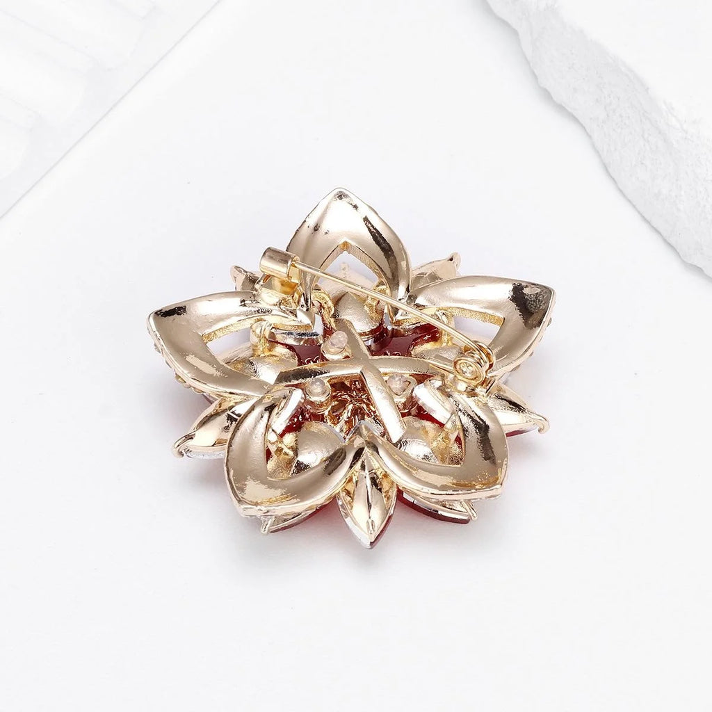 Elegant Blue Glass Crystal Flower Brooch With Rhinestone Petals, Luxury Lapel Pin Corsage For Suits