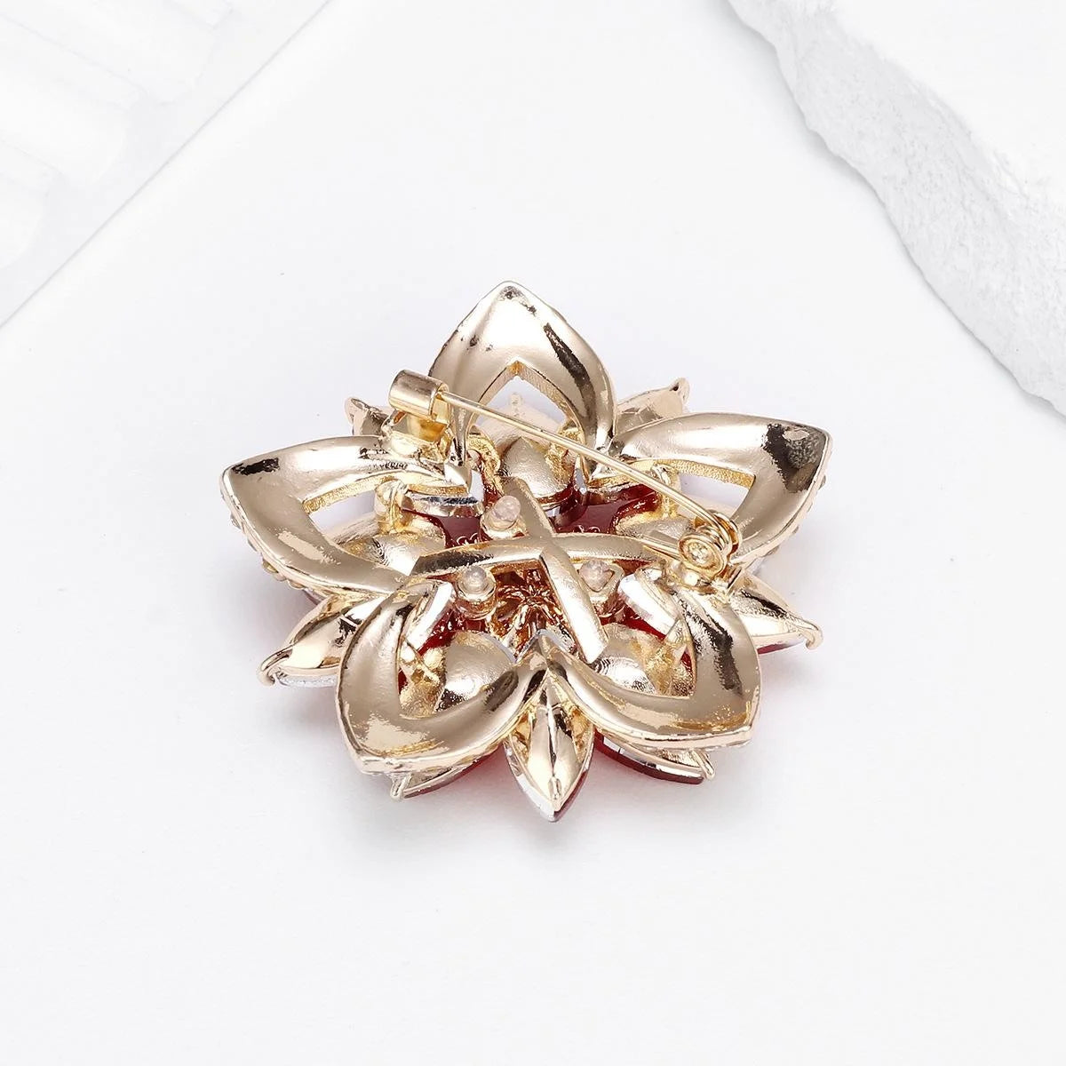 Elegant Blue Glass Crystal Flower Brooch With Rhinestone Petals, Luxury Lapel Pin Corsage For Suits