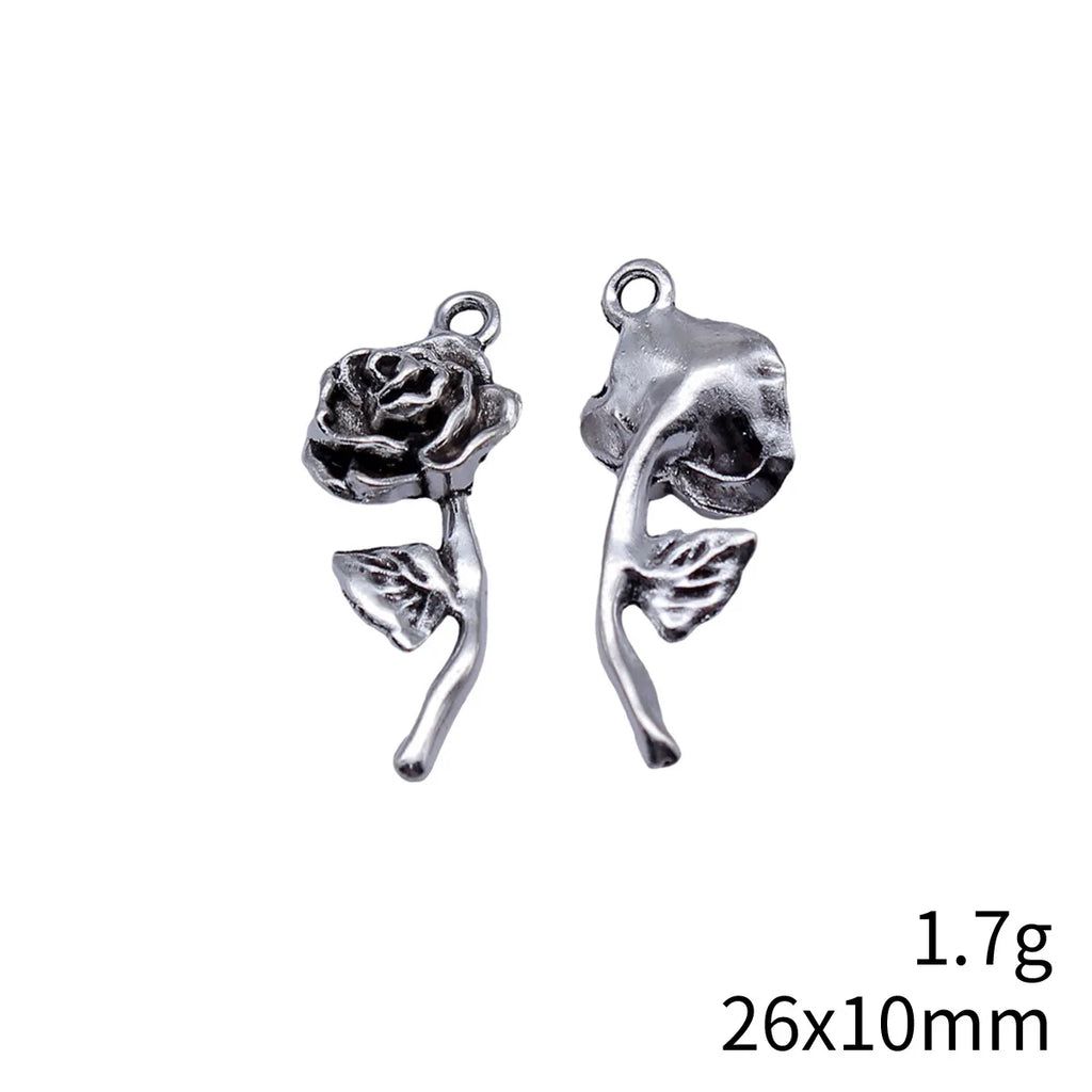 26x10mm 1.7g Antique Silver Finish Zinc Alloy Rose Flower Charm Pendant for Bracelet Necklace DIY