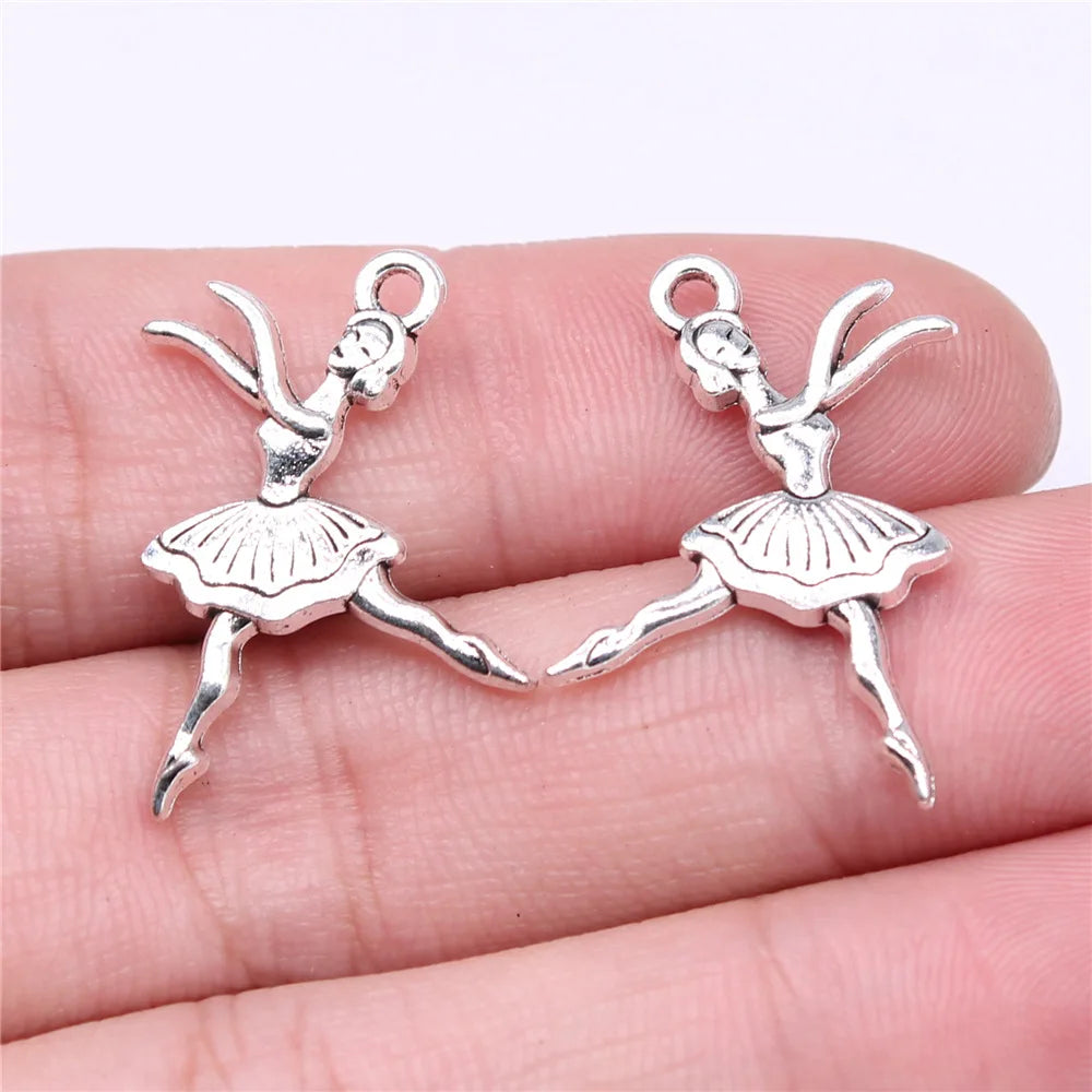 28x23mm 1.53g Antique Silver Zinc Alloy Ballet Dancer Charm Pendant for Dance Jewelry Making