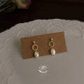 Natural Freshwater Pearl Oval Geometric Drop Earrings Handmade Light Luxury Silver Plated Posts