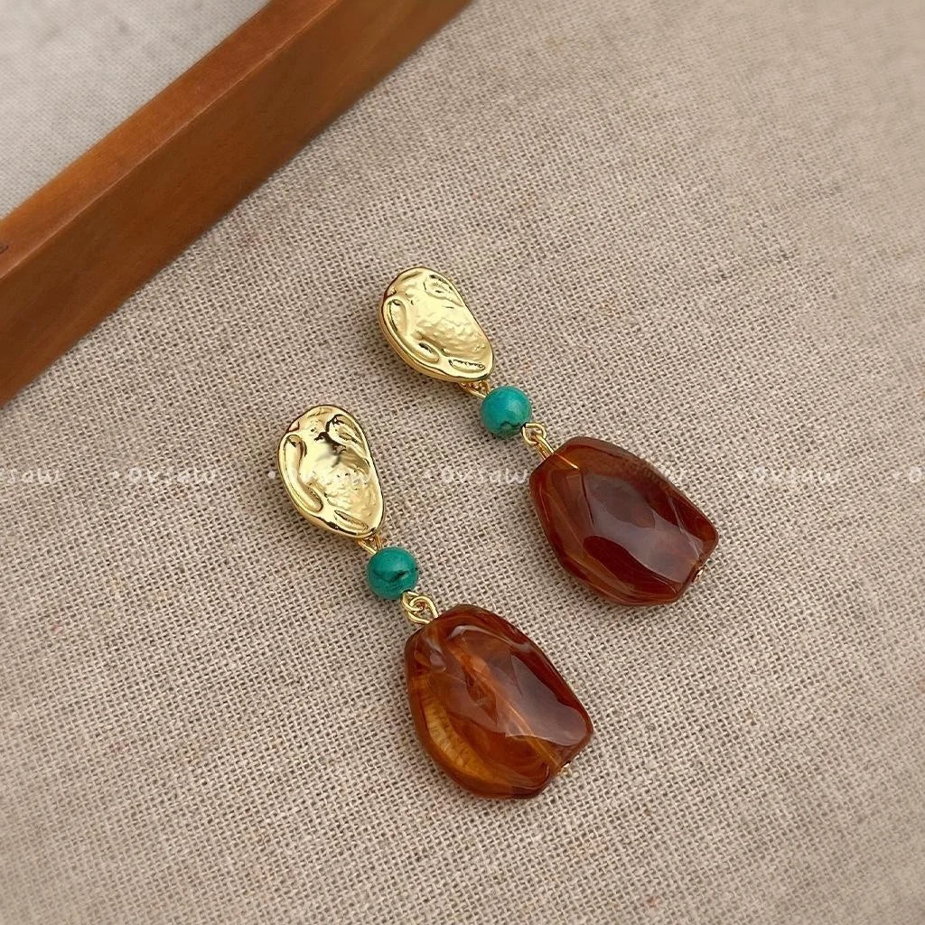 Maillard Style Synthetic Turquoise Resin Geometric Irregular Handmade Drop Earrings