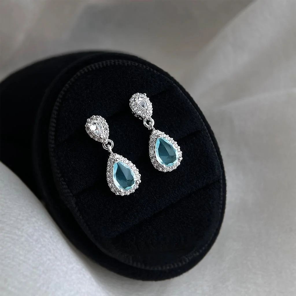 Light Luxury Aquamarine Teardrop Zircon Drop Earrings Eco Copper Geometric Women's Jewelry