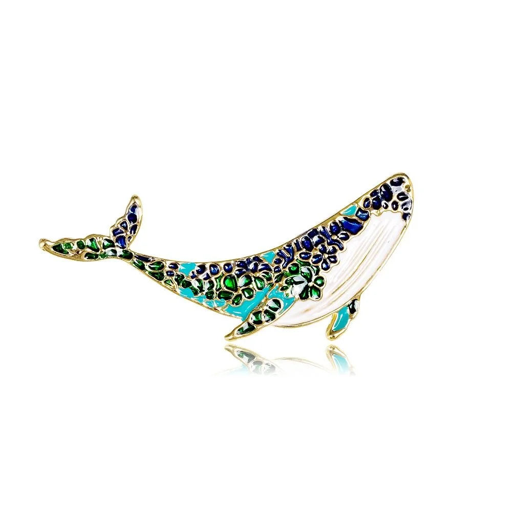 Cute Enamel Whale Brooch With Rhinestone Accents, Elegant Ocean Animal Lapel Pin Corsage Gift