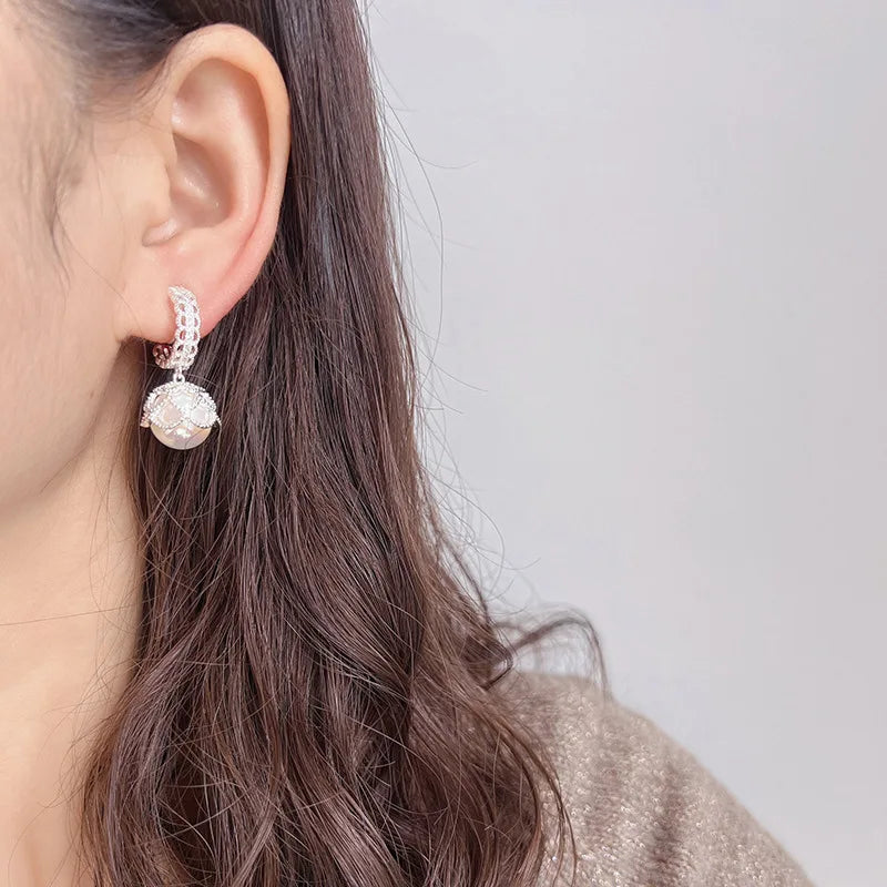 Elegant French Lace Filigree Spiral Circle Pink Pearl Rhinestone Stud & Clip On No Piercing Earrings