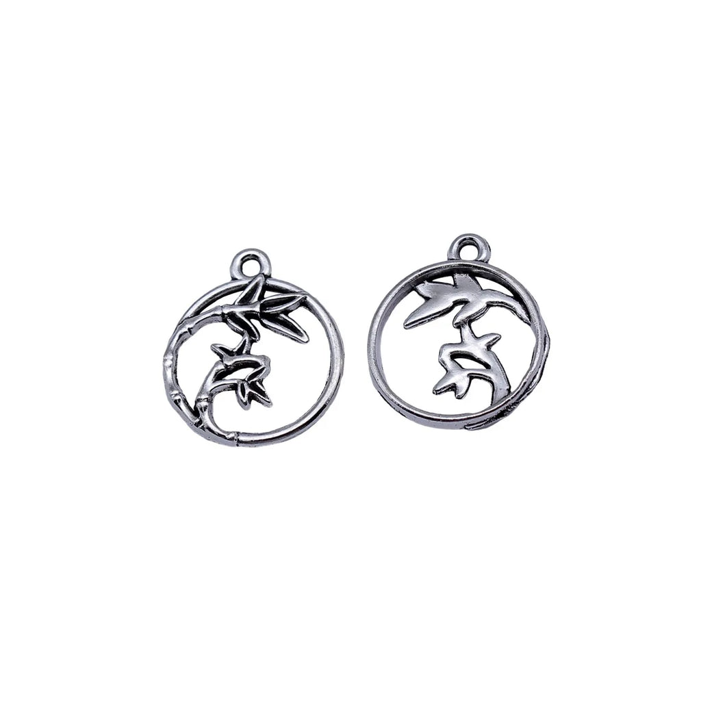 17x15mm 0.77g Antique Silver Zinc Alloy Bamboo Round Charm Pendant for Necklace Bracelet DIY Jewelry