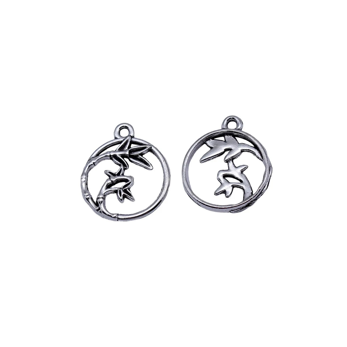 17x15mm 0.77g Antique Silver Zinc Alloy Bamboo Round Charm Pendant for Necklace Bracelet DIY Jewelry
