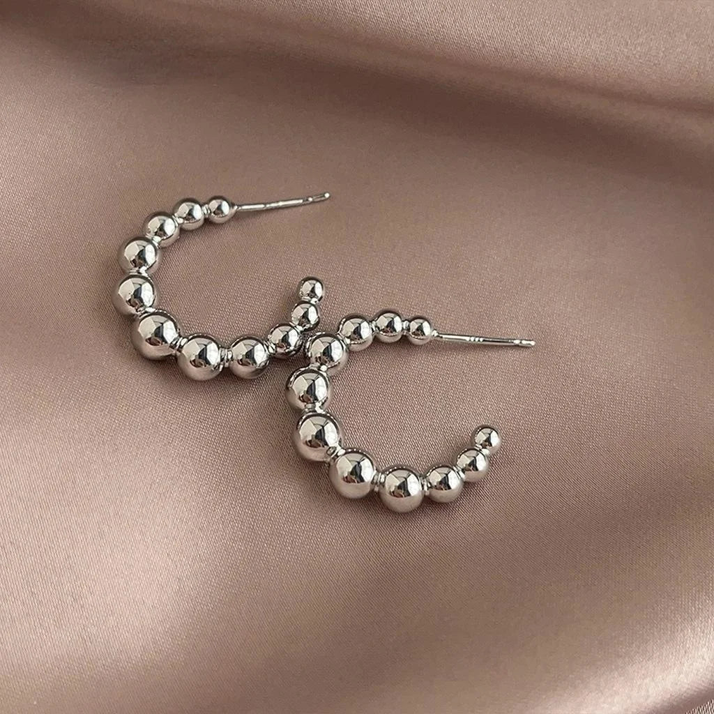 European Style Copper Geometric Hoop Drop Earrings With Gold Bead Ring Design